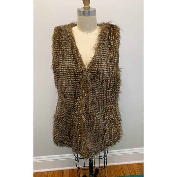 Cristina B Long Faux Fur Vest Brown - Picture 2 of 11